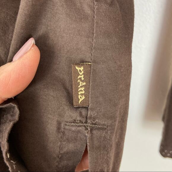 PrAna 100% Cotton Long Sleeve V-Neck Boho Top Small Brown - Picture 7 of 10